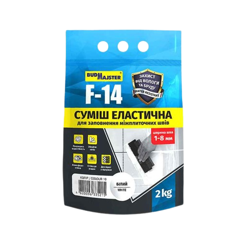 Затирочная цементная эластичная смесь Будмайстер F-14 белая (2 кг)