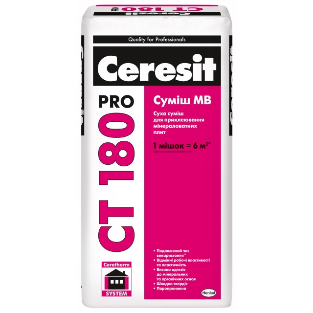 Суміш для приклеювання плит із мінеральної вати Ceresit CT 180 PRO (27 кг)